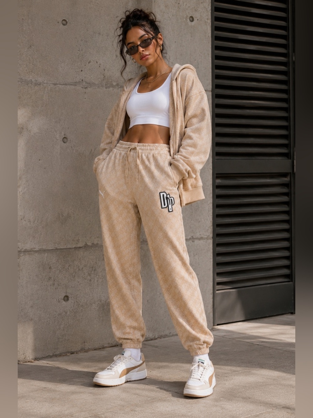 PUMA x Dapper Dan Monogram Jacquard Track Jogger Pants NWT Small Beige Tan Rare